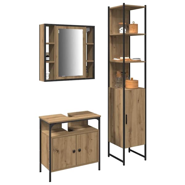 vidaXL Baderomsinnredningssett 3 pcs Artisan Eik Konstruert tre