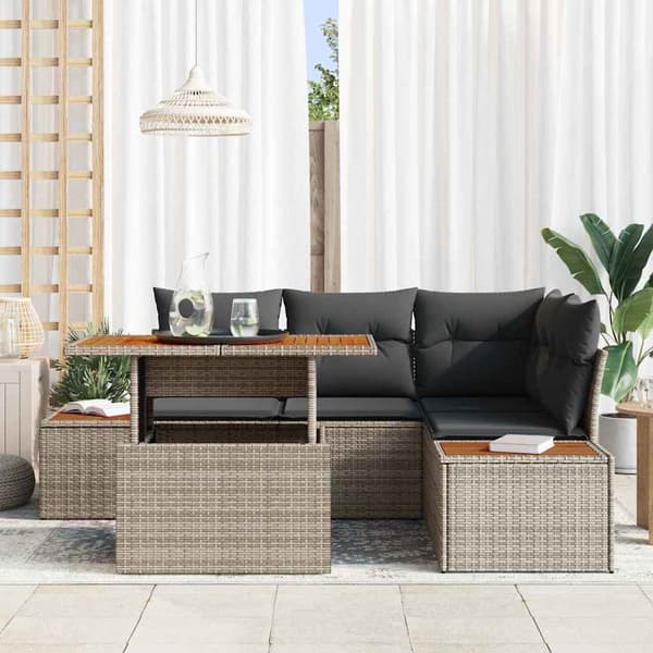 vidaXL Trädgårdsoffset med lagring 5 pcs Grå Poly rattan