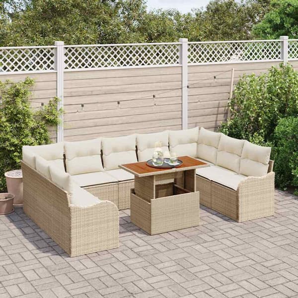 vidaXL Trädgårdsoffset med lagring 10 pcs Beige Poly rattan