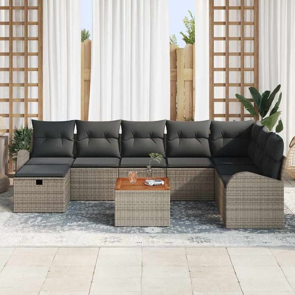vidaXL Trädgårdsoffset med kudde med lagring 9 pcs Grå Poly rattan
