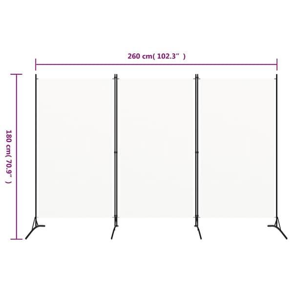 vidaXL Romdeler 3 paneler hvit 260x180 cm stoff