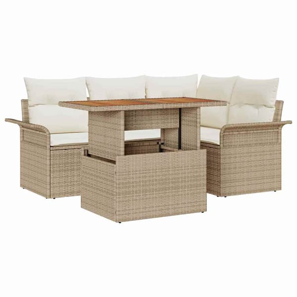 vidaXL Trädgårdsoffset med lagring 5 pcs Beige Poly rattan