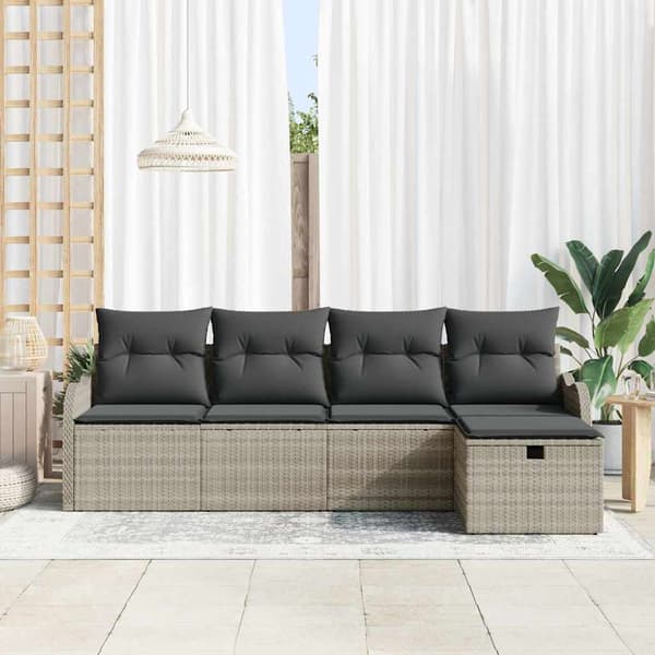 vidaXL Trädgårdsoffset med kudde med lagring 5 pcs Ljusgrå Poly rattan