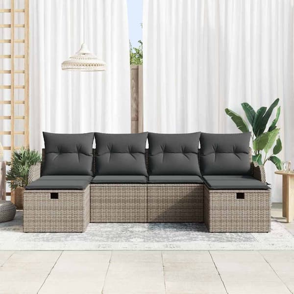 vidaXL Trädgårdsoffset med kudde med lagring 6 pcs Grå Poly rattan