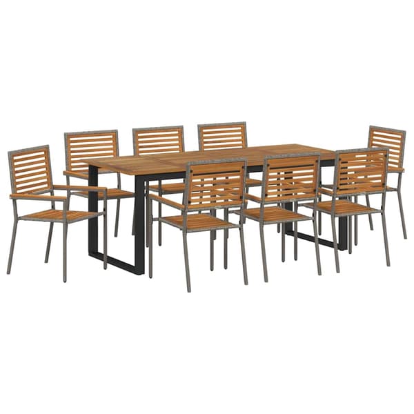 vidaXL Hage Spisegruppe 9 pcs Grå Solid akasietre