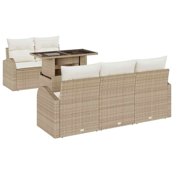 vidaXL Trädgårdsoffset med kudde med kudde 6 pcs Beige Poly Rattan