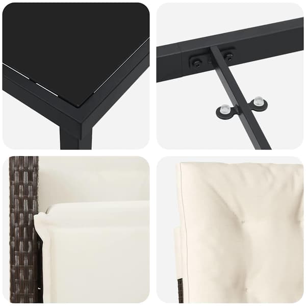 vidaXL Trädgårdsmöbelset med kudde 7 pcs Brun konstrotting