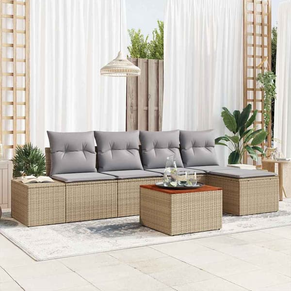 vidaXL Trädgårdsoffset 6 pcs Beige och Ljusgrå konstrotting