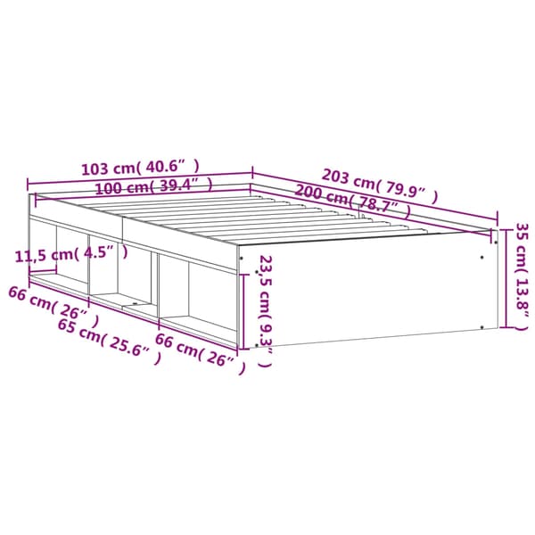 vidaXL Sengeramme sonoma eik 100x200 cm