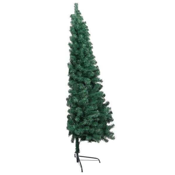vidaXL Belyst halv plastgran med kulor grön 180 cm