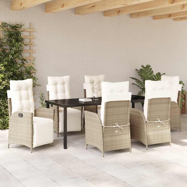 vidaXL Trädgårdsmöbelset med kudde 7 pcs Beige konstrotting