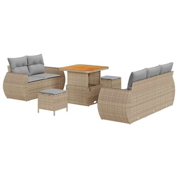 vidaXL Trädgårdsoffset 8 pcs Beige konstrotting