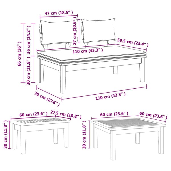 vidaXL Hagesofa Set 3 pcs Brun og Grå