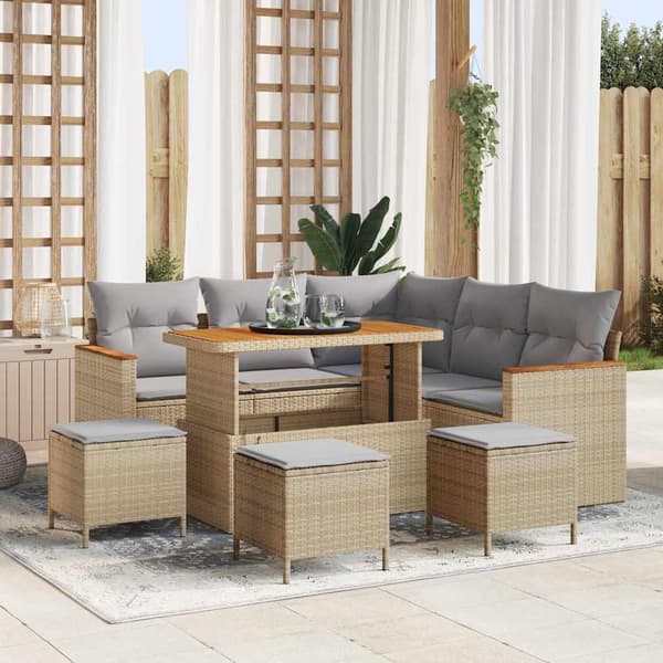 vidaXL 11-delad Trädgårdsoff Set med Kuddar Beige Poly Rottning Akacia