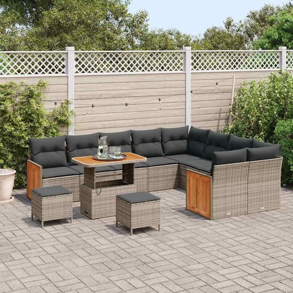 vidaXL Trädgårdsoffset 12 pcs Grå Poly Rattan och Pulverlackerad Stål