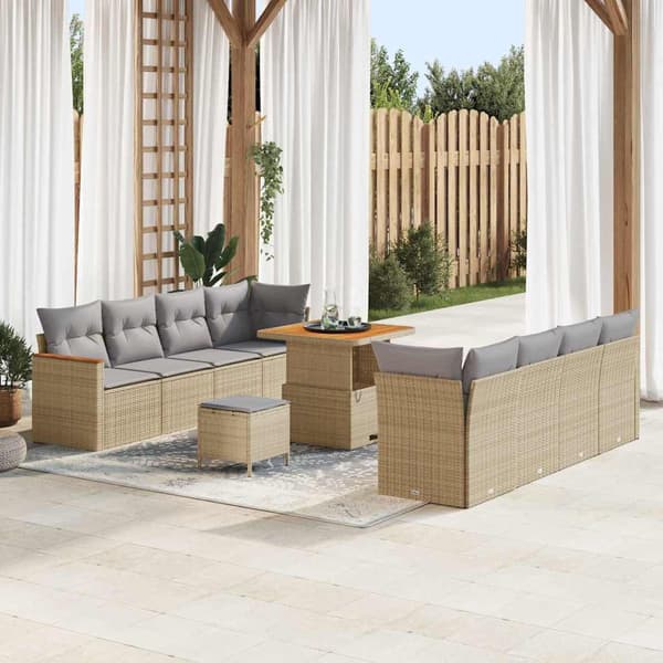 vidaXL Trädgårdsoffset 11 pcs Beige konstrotting