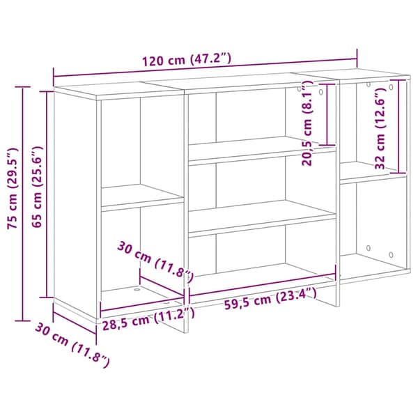 vidaXL Serviesskap Artisan Eik 120 x 30 x 75 cm Konstruert tre