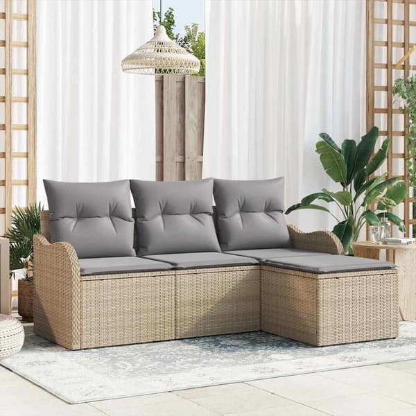 vidaXL Utesoffgrupp med dynor 4 delar Beige Polyrotting