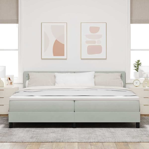 vidaXL Bäddfjäder med madrass Ljusgrå 200 x 200 cm Sammet