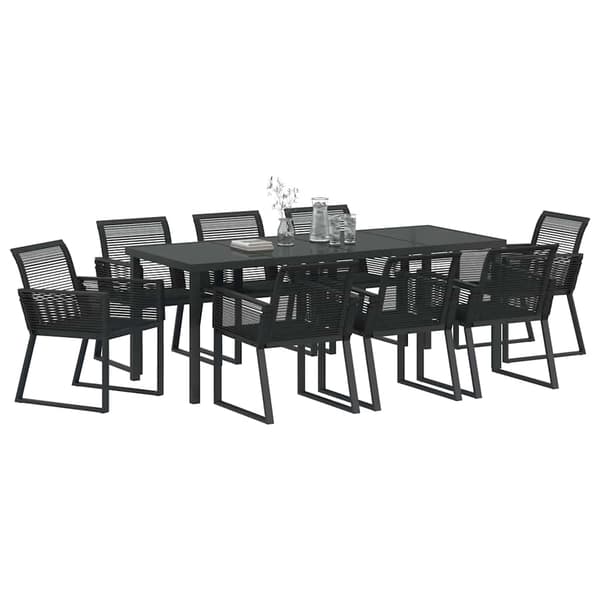 vidaXL Trädgårdsmöbelset 9 pcs Svart Pulverlackerat stål