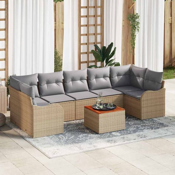 vidaXL Trädgårdsoffset 8 pcs Beige och Ljusgrå konstrotting