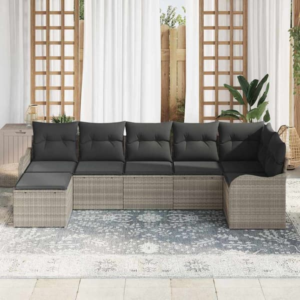 vidaXL Trädgårdsoffset med kudde 7 pcs Ljusgrå Poly rattan