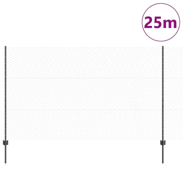 vidaXL Gjerde med stolpe Grå 1,4 x 25 m Stål