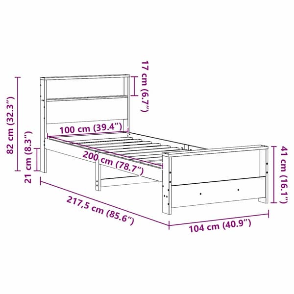 vidaXL Sengestamme med hodegjerde Hvit 100 x 200 cm Konstruert tre
