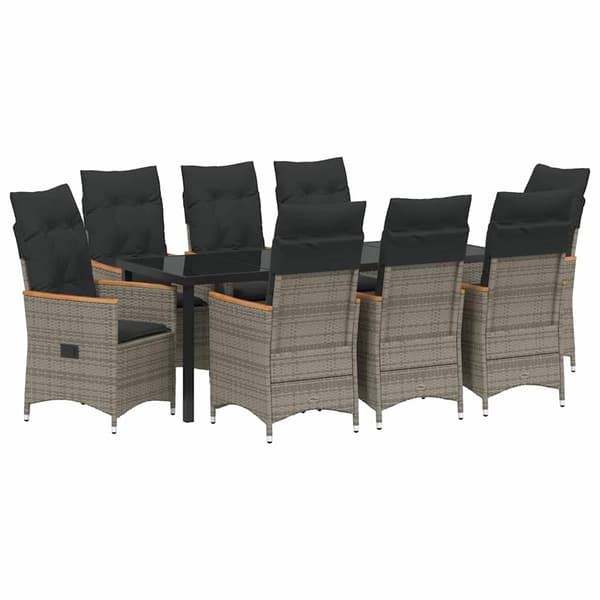 vidaXL Trädgårdsmöbelset med kudde 9 pcs Grå konstrotting