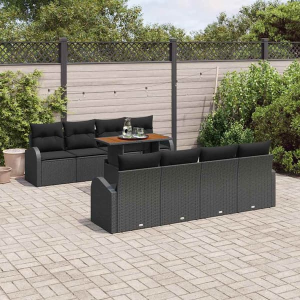 vidaXL Trädgårdsoffset med lagring 9 pcs Svart Poly rattan