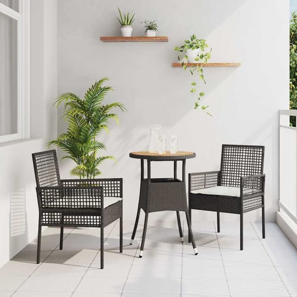 vidaXL Trädgårdsmöbelset 3 pcs Svart konstrotting