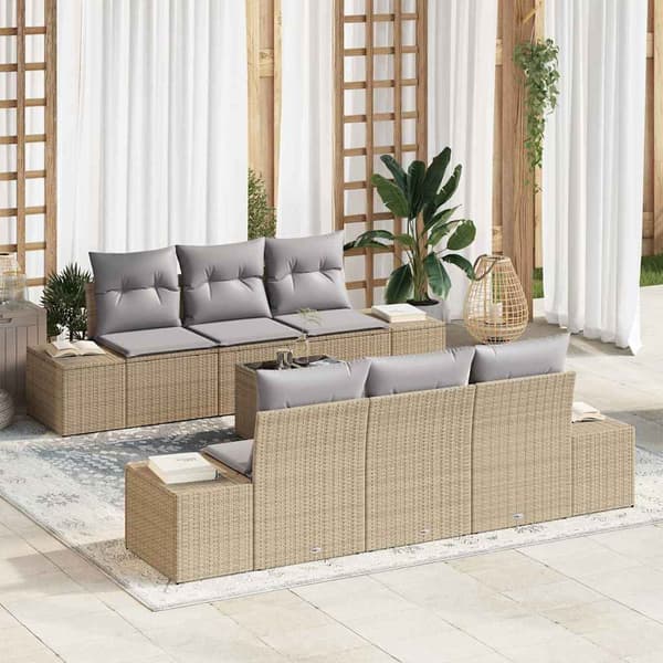 vidaXL Trädgårdssoffgrupp med dyna 7 delar Beige polyrotting