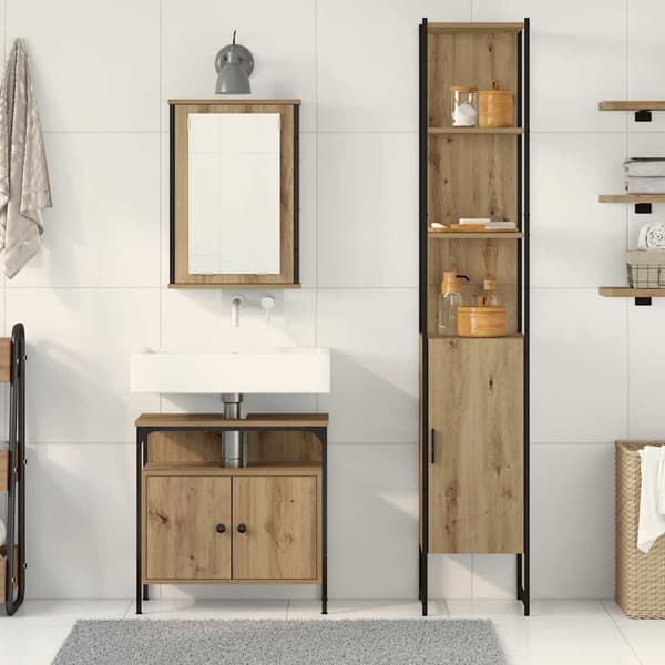 vidaXL Baderomsinnredningssett 3 pcs Artisan Eik Konstruert tre