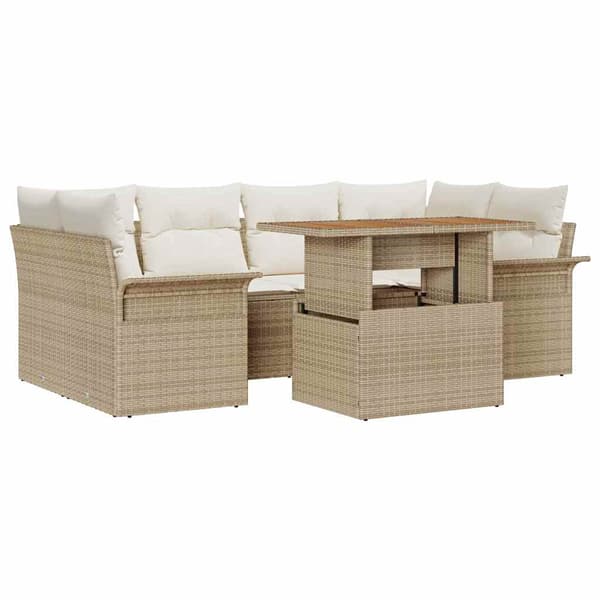 vidaXL Trädgårdsoffset med lagring 7 pcs Beige Poly rattan