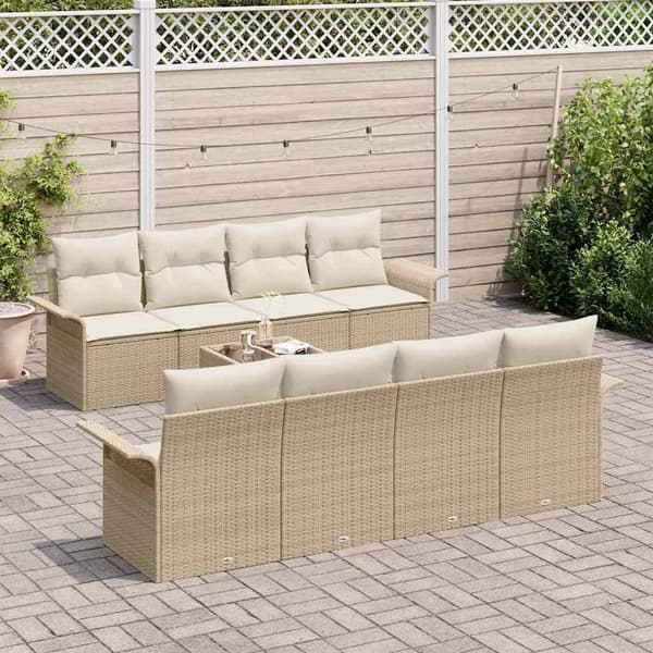 vidaXL Trädgårdsoffset 9 pcs Beige Poly rattan