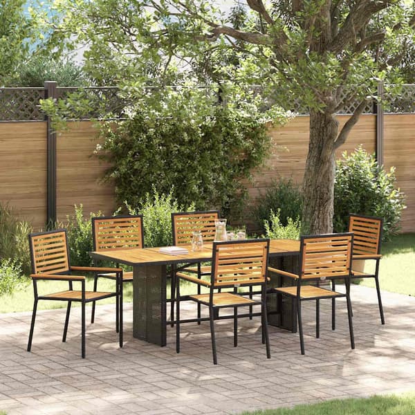 vidaXL Hage Spisegruppe 7 pcs Svart og Brun polyrotting
