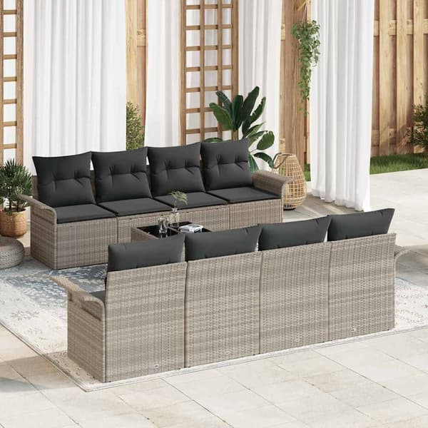 vidaXL Trädgårdsoffset 9 pcs Ljusgrå Poly rattan