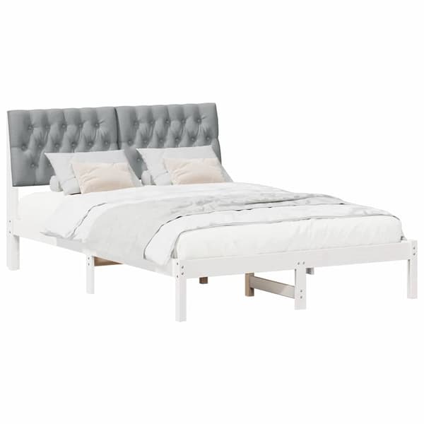 vidaXL Sängram med Vadderad Sänggavel Vit 150 x 200 cm