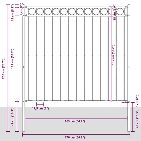 vidaXL Gjerdeelement Assen Hvit 170 x 200 cm Stål