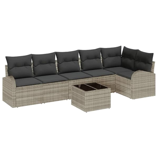 vidaXL Trädgårdsoffset med kudde 7 pcs Ljusgrå Poly rattan