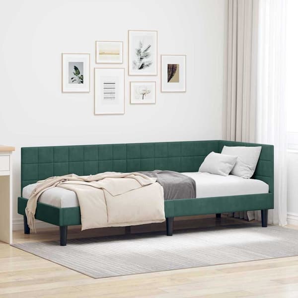 vidaXL Hörnssängram Mörkgrön 80 x 200 cm Sammet