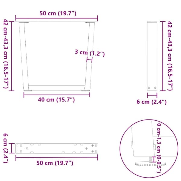 vidaXL Matbordsben V-formade 2 st vit 50x(42-43,3) cm stål