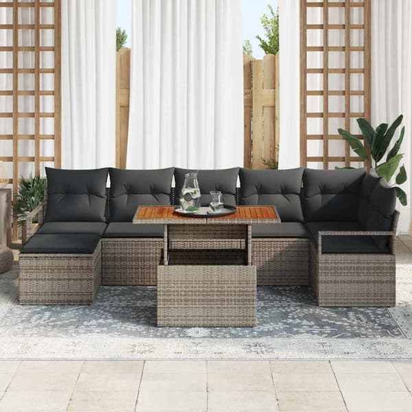 vidaXL Trädgårdsoffset med lagring 8 pcs Grå Poly rattan