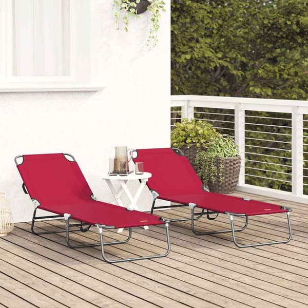 vidaXL Sammenleggbar solstol 2 pcs Rød 188 x 57 x 86,5 cm Polyester