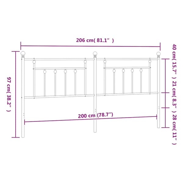 vidaXL Utskiftbar sengegavl i metall svart 200 cm