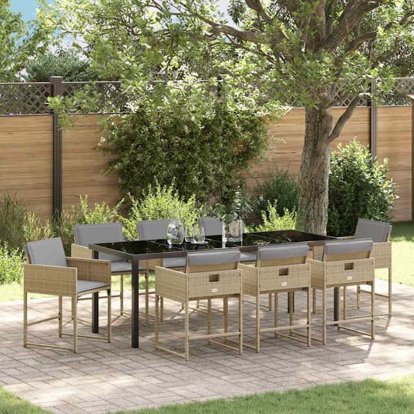 vidaXL Trädgårdsmöbelset 9 pcs Beige konstrotting