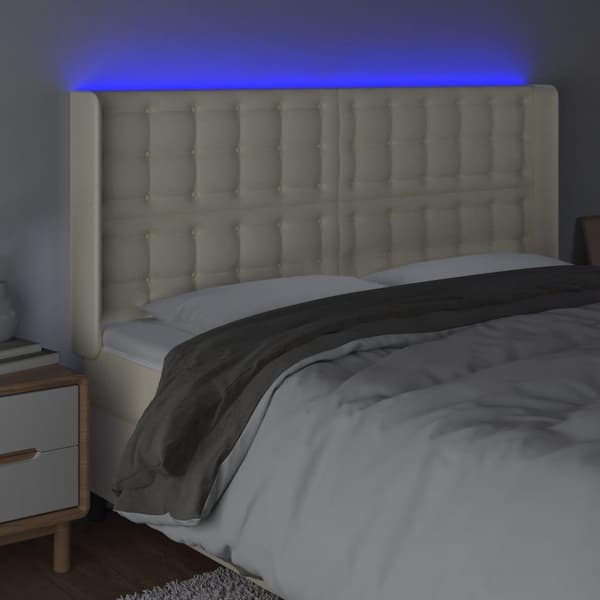 vidaXL Sänggavel LED gräddvit 183x16x118/128 cm konstläder