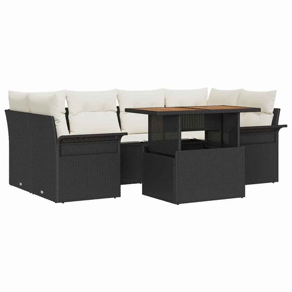 vidaXL Trädgårdsoffset med lagring 7 pcs Svart Poly rattan