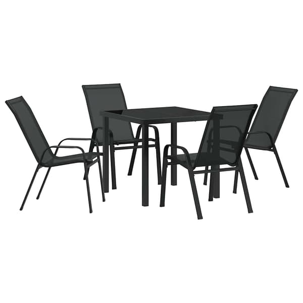 vidaXL Trädgårdsmöbelset 5 pcs Svart Pulverlackerad stål