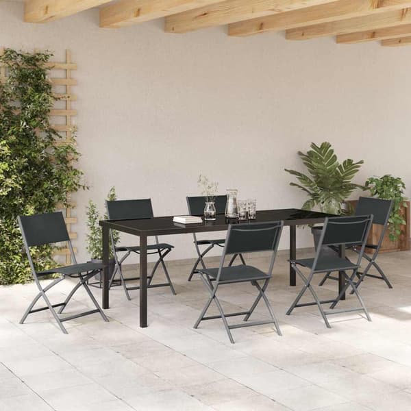 vidaXL Trädgårdsmöbelset 7 pcs Svart Pulverlackerat stål